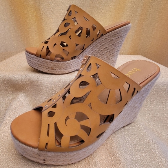 bucco Shoes - Bucco Women's Shoe 6.5 Eliana Wedge Espadrille Sandal Tan Brown
